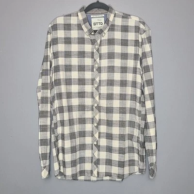 Tom Tailor Denim TTD Plaid Button Down Long Sleeve Shirt Size XL Gray White - Image 1 of 4
