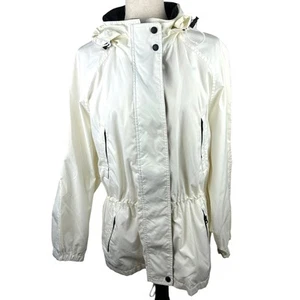 Eddie Bauer Outdoor Outfitter Creamy White & Black Hoodie Windbreaker Size M EUC - Picture 1 of 7
