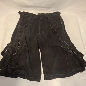 Vintage Tripp NYC Black Chain Strap Cargo Shorts Men's Large Goth Punk Rave Rare - Picture 1 of 14