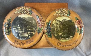 Vintage 1946 Holz handbemalt & geschnitzt Decoupage Souvenir Teller Germany - Bild 1 von 6