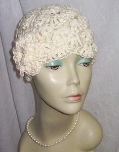 Damen Frauen Cloche Mütze Baumwolle Flapper 20er Jahre Bio Natur Neu mit Etikett Strick schwarz  - Bild 1 von 10