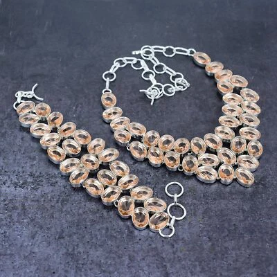 Morganite Gemstone Handmade 925 Sterling Silver Jewelry Set For Her A222 - Image 1 of 4