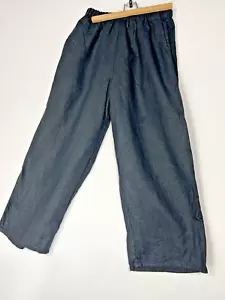 Flax Linen Pants Womens Small Wide Leg Crop Floods Black Lagenlook Pockets Boho - Picture 1 of 3