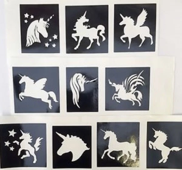 THE UNIQUE LITTLE GIFT SHOP LTD Unicorn stencils x 20 top up ur glitter tattoo kit face painting Airbrush
