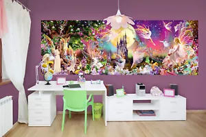 Fee Prinzessin Wandbild B144"xH50 abnehmbare Mädchen Tapete Rosa Schloss Schlafzimmer - Bild 1 von 4