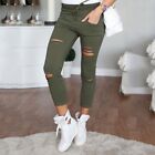 Waist Ripped Hole Jeans Stretch Trousers Skinny Ninth Pencil Pants Gree TDW