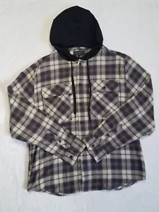 No boundaries Men's 2XL long sleeve hooded flannel shirt Black PURPLE plaid - Picture 1 of 4