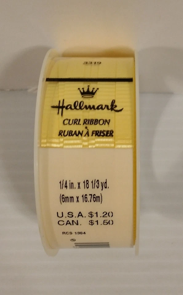 Vintage Hallmark Yellow Curl Ribbon Spool 1/4" x 18 1/3 Yard New Sealed  - Image 1 of 1