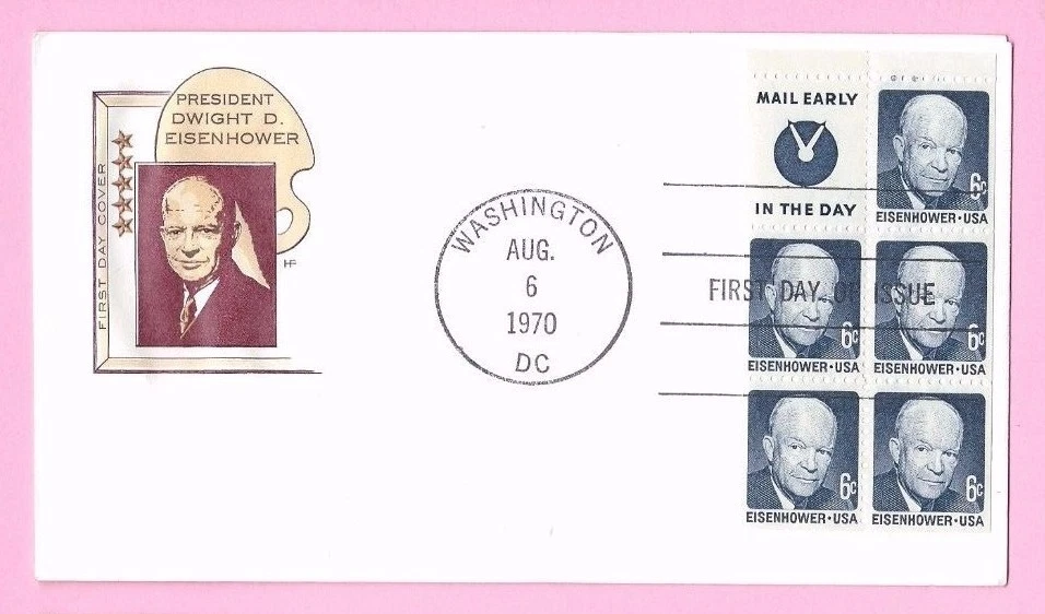 USA 1970 FDC Booklet Pane - Pres. DWIGHT D EISENHOWER Cds WASHINGTON DC & Slogan - Image 1 of 1