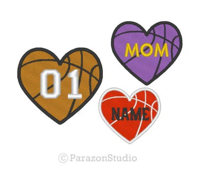 Custom Embroidered Heart Basketball Ball Sport Name Tag Sew on Patch SP-P03 - Image 1 of 4
