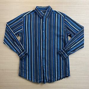 Claiborne Mens Small Blue Black Striped Long Sleeve Button Up Shirt Casual 