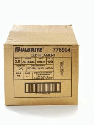 BULBRITE 776904 LED2T6/21K/FIL-NOS/3 Tubular St. Antique Filament LED Light (25) - Image 1 of 2
