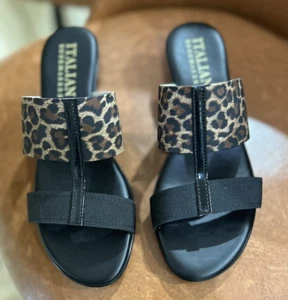 New Women's Italian Shoemakers, Italy Slip On Leopard And Black Sandal Size 8 - Picture 1 of 10