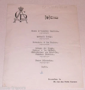 Menu Club Prince ALBERT pour M. GIELEN (Banque Nationale BELGIQUE Billet 1946) - Picture 1 of 2