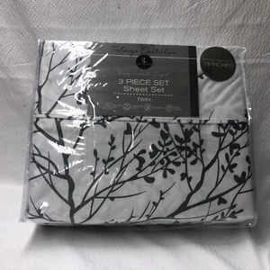 SL Spirit Linen Home EST. 1988 Foliage Collection Bed Sheet Set Twin White/ Gray - Picture 1 of 8