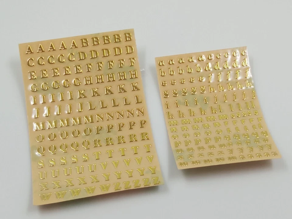 2pz foglietti stickers lettere metallo oro resina fai da te 6,5x4,5cm-5x3,7cm - Immagine 1 di 1