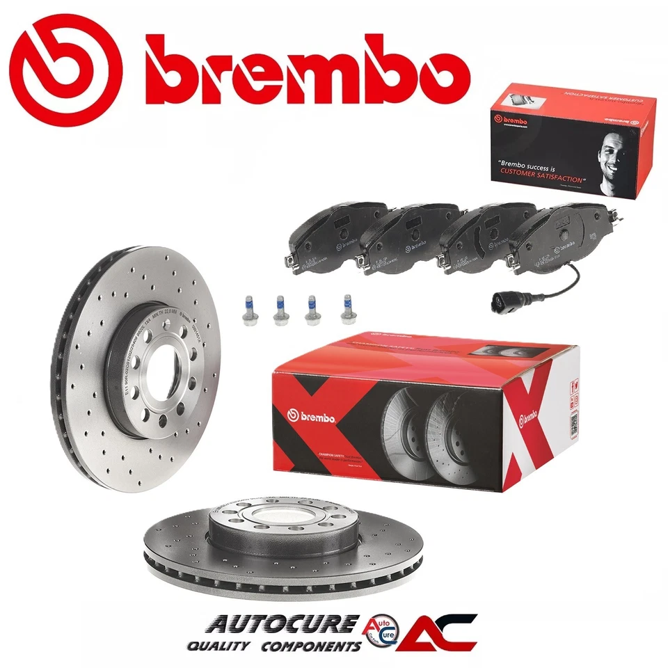 FOR VOLKSWAGEN GOLF GT TDI MK7 A7 FRONT BREMBO DRILLED BRAKE DISCS & BREMBO PADS - Image 1 of 1
