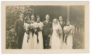 1930s Wedding Party Fashion Comic Expression On Best Man's Face Snapshot Photo - Picture 1 of 2