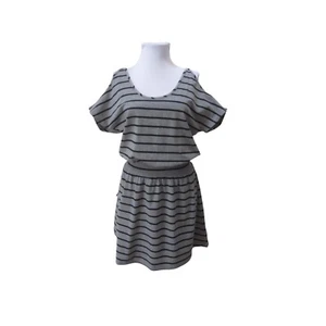 NWT POOF Gray w/ Black Stripe Cold Shoulder Short Juniors Dress Sz L - Picture 1 of 4