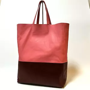 CELINE Tote Bag Leather Vertical Cabas Pink Bordeaux Authentic From Japan #333 - Picture 1 of 23