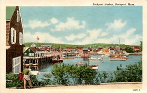 Vintage Postkarte von Rockport Harbor, Massachusetts - Bild 1 von 2
