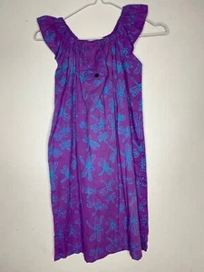 Vintage 1990s Kids Girls Purple and Blue Butterfly Print 100% Cotton Dress Sz S - Picture 1 of 6