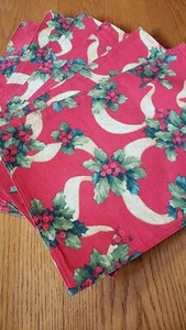 Holly & Ribbons Placemats Ser Of 6 100% Polyester, Machine Washable 13x19 - Picture 1 of 3