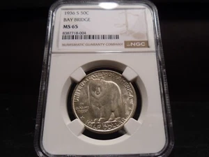 1936-S MS65 Bay Bridge Silver Commemorative NGC Certified Gem - White/Faint Gold - Picture 1 of 8