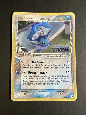 Pokemon Eng Rare Holo Foil Vaporeon Ex Delta Species 18/113 Stamp Stamped - Image 1 of 4