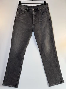 Goldsign High Waisted Straight Leg Jeans Size 30 Black Wash Button Fly USA Made - Picture 1 of 12