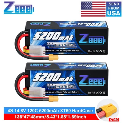 2x Zeee 14.8V 120C 5200mAh 4S LiPo Battery XT60 for RC Car Truck Crawler Monster - Image 1 of 4