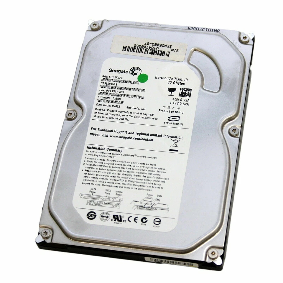 Seagate Barracuda ST380815AS 80GB 3.5" SATA Hard Drive  - Image 1 of 1