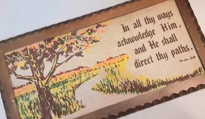 VINTAGE SILK SCREENED LINEN IN ALL THY WAYS...PROV 3:6 FRAMED PICTURE - Picture 1 of 4