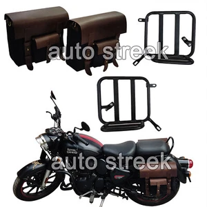 Fit For Royal Enfield Classic Reborn 350 Leather Bags with Pannier Mounting Pair - Picture 1 of 11