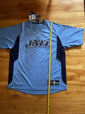 Rare Utah Jazz Adidas Powder Blue Shooting Shirt Mens Size L Short Sleeve NWT - Image 1 of 4