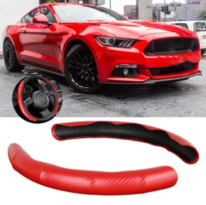 15" Car Steering Wheel Cover Protector Non-Slip Carbon&Red For Ford Mustang GT - Picture 1 of 9