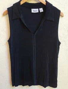 Chico's Travelers Tank Shirt Sz 2 Black Collared Sleeveless Stretch Pullover - Picture 1 of 6
