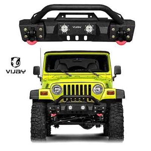 Vijay Front Bumper W/ Winch Plate & 66W LED Light For 1997-2006 Jeep Wrangler TJ - Picture 1 of 6