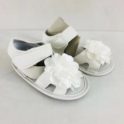 Bebé Niñas Sandalias Gancho y Lazo Imitación Cuero Floral Apliques Blanco EE. UU. Talla 4 Foto 1 de 4