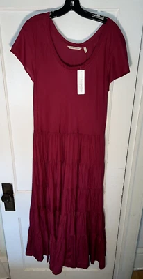 Soft Surroundings NWT Berry Pink Kara Short Sleeve Tiered Maxi Dress Size L  d78 - Image 1 of 4