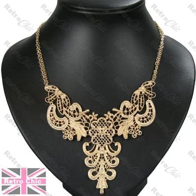 COLLAR COLLAR FILIGRANA ORNAMENTADO cadena F21 ESTILO ANTIGUO VINTAGE oro pltd encaje Foto 1 de 4
