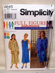 Simplicity Pattern #8645 Nueva Figura Completa Chaqueta Top Falda Talla 18W-24W - Imagen 1 de 1