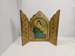 Trittico icona preghiera benedizione casa italiana fiorentina Vergine Maria con bambino - Foto 1 di 11