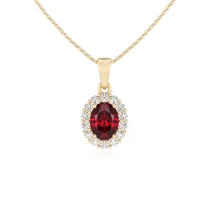 Lab Grown Ruby Oval Halo Pendant Necklace for Women (Silver,Gold) - Picture 1 of 24