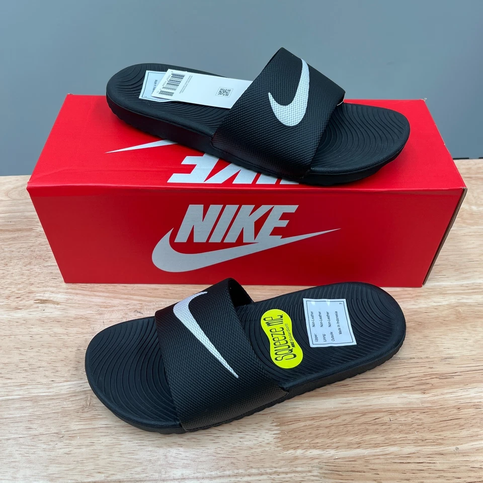 Nike Kawa Kids Boys Slides 819352-001 Black White Slip On Open Toe Size 5Y NIB - image 1 of 4