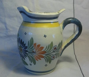 Vintage Henriot Quimper Milk Water Jug Pottery Pitcher Floral Blue Yellow - Picture 1 of 6
