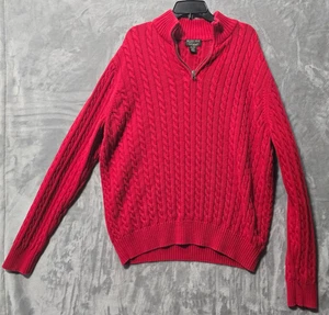 Polo Jeans Company 1/4 Zip Pullover Sweater Mens XXL Red Cotton Fisherman Knit - Picture 1 of 7
