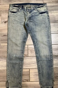 MNML Men’s Distressed Stonewashed Slim Ft Button Fly Jeans Sz.40 $88 Split Hem - Picture 1 of 11