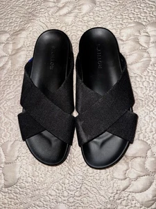 Neu Damengröße 8 Rothys schwarz Hanf The Weekend Slipper Sandalen Pantolette - Bild 1 von 7