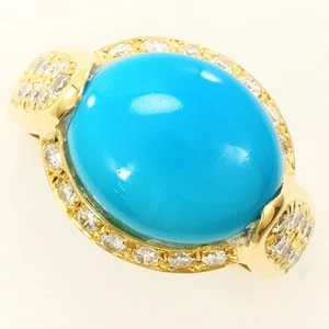18K Yellow gold ring 8 Japan size Turquoise Diamond 6.0g Free shipping Used - Picture 1 of 9
